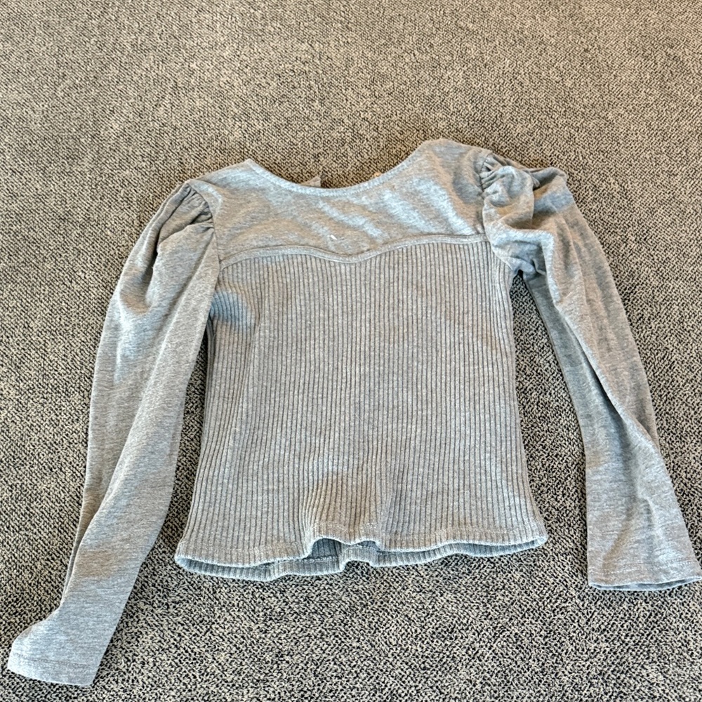 Gray Ribbed Long Sleeve Women's Top
